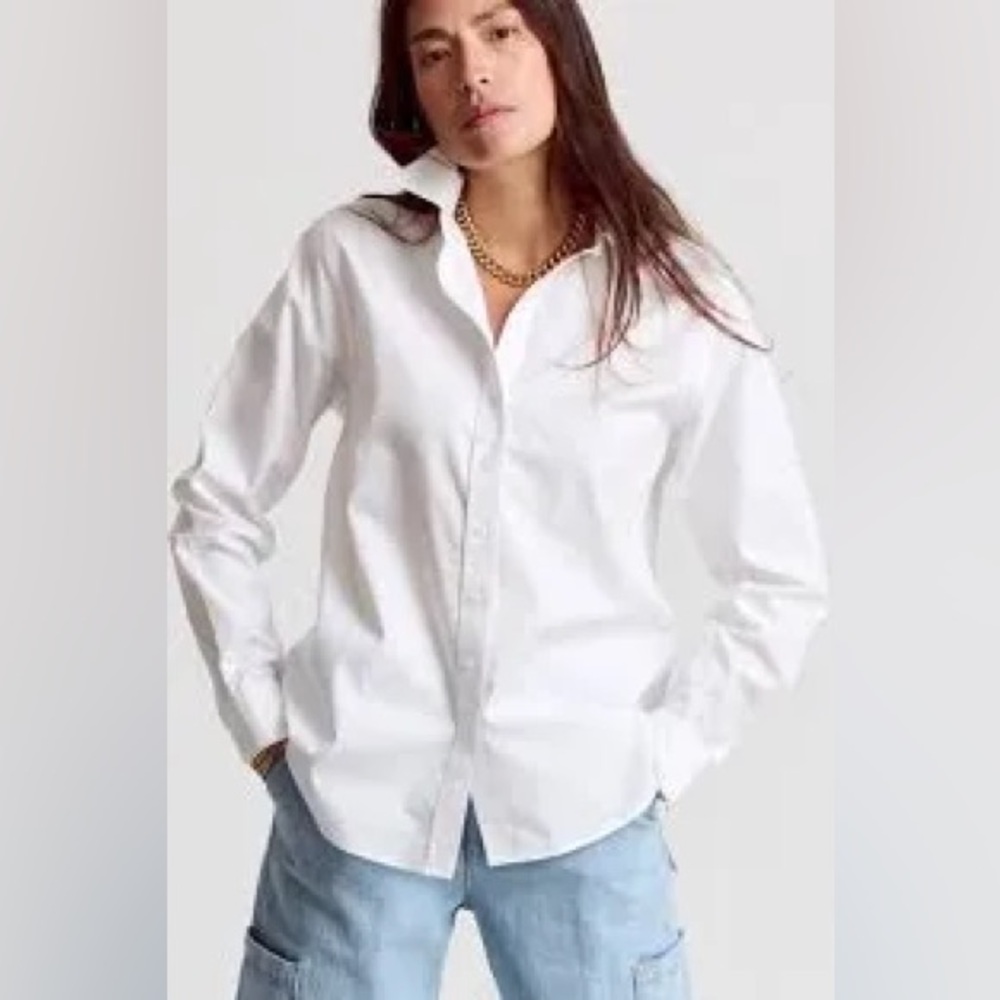 THE SHIRT BY ROCHELLE BEHRENS White Long Sleeve Boyfriend Fit XL